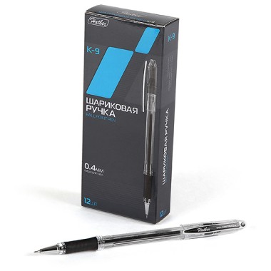 Ручка шариковая "Hatber K-9", 0,4мм, чёрная, чернила на масляной основе, резиновый грип, прозрачный корпус