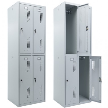Металлический шкаф для одежды Практик LS-K 22-600, 4  секции, перекладина, крючки