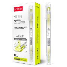 Текстовыделитель "Hatber Hi-Lens", 1/5мм, круглый/скошенный наконечники, двухсторонний, водная основа, жёлтый