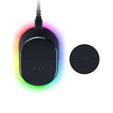 Комплект Док-станция Razer Mouse Dock Pro + беспроводная зарядная шайба, RZ81-01990100-B3M1, Порт USB Type C для питания и передачи данных, Подсветка Razer Chroma™ RGB с 16,8 миллионами цветовых вариантов, Совместимость с передовыми мышами Razer, 112 г, 8