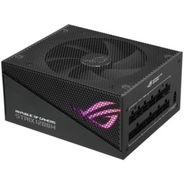 ASUS ROG Strix 1200W Gold Aura Edition PSU, ATX 3.0 compatible, PCIe Gen 5.0 ready, Fully modular, 80 Plus Gold, Lambda A++, Aluminum case, ROG heatsinks, Axial-tech fan design, Dual ball fan bearings, 0dB Technology, Aura Sync, 10-year warranty