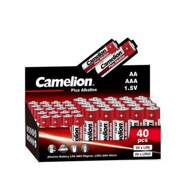 Батарейка, CAMELION, 20LR6+20LR03-SP4-CB, Plus Alkaline, AA, 1.5V, 2700 mAh, AAA, 1.5V, 1150 mAh, 40 шт. в картонной коробке