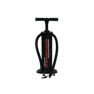 Насос ручной Double Quick III Hand Pump 48 см., INTEX, 68615, Пластик, Шланг 0.8м., 3 насадки включая иглу для накачки мячей, Макс. создаваемого давления до 8psi, Объем камеры 3.3 л., Черный, Цветная коробка