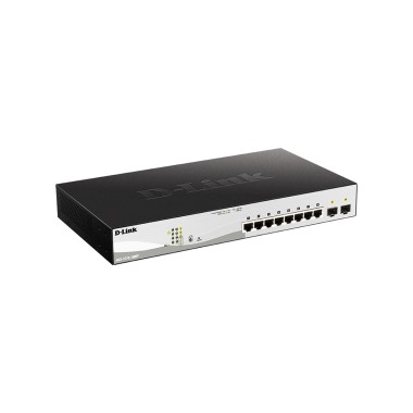 Коммутатор, D-Link, DGS-1210-10MP/F3A, L2 коммутатор с 8 портами 10/100/1000Base-T и 2 портами 1000Base-X SFP (8 портов PoE 802.3af/at, PoE-бюджет 130 Вт)