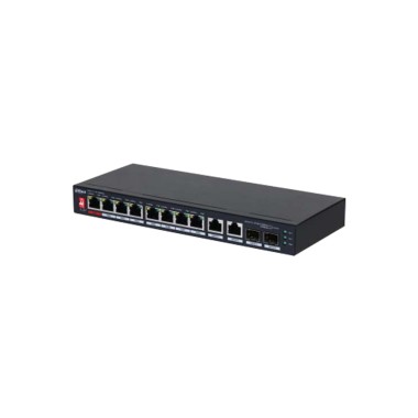 Коммутатор, Dahua, DH-PFS3210-8ET2GF-96, Неуправляемый, 8 портов x10/100 Base-T (PoE 90W). 2 порта combo 10/100/1000Base-T/1000-X SFP