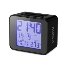 Часы с термометром, Kitfort, КТ-3303-1,Измерение температуры в помещении, Встроенный датчик, Будильник, Календарь, Часы, Питание от батареек, Черный