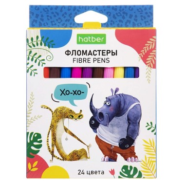 Фломастеры "Hatber Eco", 24 цвета, серия "Zoo", в картонной упаковке