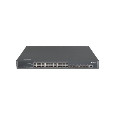 Коммутатор, BDCOM, S3900-24T6X, Управляемый L3, 24 порта 10/100/1000M RJ45, 6 портов 10G SFP+, Поддержка 2-х блоков питания, Стоечный