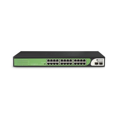 Коммутатор, BDCOM, S1500-24P2S, Неуправляемый, 24 порта PoE (280W) 10/100/1000M RJ45, 2 порта SFP, Стоечный