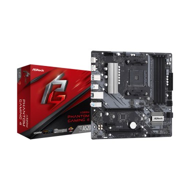 Материнская плата, ASRock, A520M PHANTOM GAMING 4 (4710483932915), AM4, А520, 2xDDR4 3200, 4xSATA3, 2xM.2 (1*PCIe Gen3x4, 1*PCIe Gen3x2 или SATA3), Raid, 1xHDMI, 1xDP, 2xPCI-Ex16, 1xPCI-Ex1, mATX