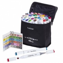 Набор артмаркеров двухсторонних "Hatber Sketch Terra Colora", 1мм/2-7мм, круглый/скошенный наконечники, спиртовая основа, 48 цветов в чехле