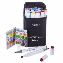 Набор артмаркеров текстовых двухсторонних "Hatber Sketch Terra Colora", 1мм/2-7мм, круглый/скошенный наконечники, спиртовая основа, 24 цвета в чехле