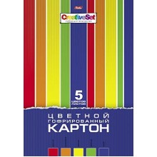 Набор цветного картона "Hatber", 5л, 5цв, А4, 195x280мм, гофрированный, в папке, серия "Creative Set"