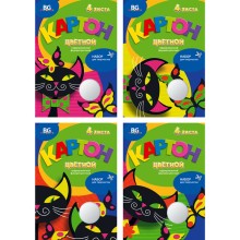 Набор цветного картона "BG", 4л, А4, гофрированный, флуоресцентный, в папке, серия "Чёрная кошка"