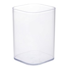 Стакан пластиковый для письменных принадлежностей "Hatber", 70x70х100мм, квадратная форма, прозрачный