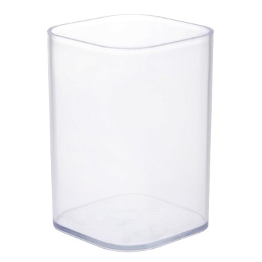 Стакан пластиковый для письменных принадлежностей "Hatber", 70x70х100мм, квадратная форма, прозрачный