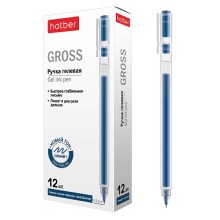 Ручка гелевая "Hatber Gross", 0,5мм, тёмно-синяя, прозрачный корпус