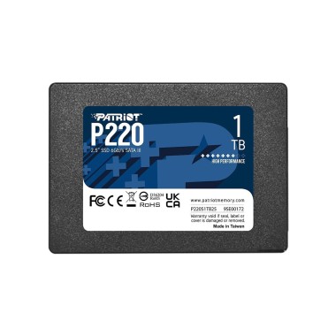 Твердотельный накопитель SSD, Patriot, P220 P220S1TB25, 1TB, SATA III, 550/500 Мб/с