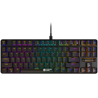 CANYON Cometstrike GK-50, 87keys Mechanical keyboard, 50million times life, GTMX red switch, RGB backlight, 20 modes, 1.8m PVC cable, metal material + ABS, RU layout, size: 354*126*26.6mm, weight:624g, black