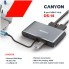 CANYON  DS-14, 8 in 1 USB C hub, with 1*HDMI: 4K*30Hz, 1*VGA, 1*Type-C PD charging port, Max 100W PD input. 3*USB3.0,transfer speed up to 5Gbps. 1*Glgabit Ethernet, 1*3.5mm audio jack, cable 15cm, Aluminum alloy housing,95*55*17.6 mm, 107g, Dark grey