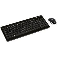 CANYON 2.4GHz wireless combo-set, keyboard 105 keys, chocolate key caps, RU layout (black); mouse adjustable DPI 800/1200/1600, 3 buttons (black). 393*150*20mm(KB)/26.37*17.6mm(MS), 0.332kg