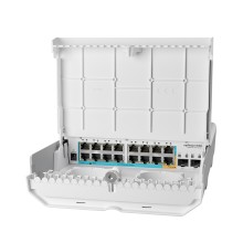 Коммутатор, MikroTik, CRS318-1Fi-15Fr-2S-OUT, netPower 15FR, 16 портов 10/100M (Ether8 Passive PoE 0,75A), Ether1-15 Passive PoE in (Reverse), 2 порта SFP+, RouterOS (5) / SwitchOS, -40°C to 70°C, outdoor case