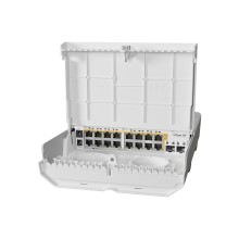 Коммутатор, MikroTik, CRS318-16P-2S+OUT, netPower 16P, 16 портов 10/100/1000M, Ether1-Ether16 PoE 802.3af/at, 2 порта SFP+, RouterOS (5) / SwitchOS, -40°C to 70°C, outdoor case