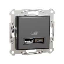 Розетка USB, SE, EPH2700371, A+С 5 В/2,4 А (2 х 5В/1,2 А) механизм антрацит