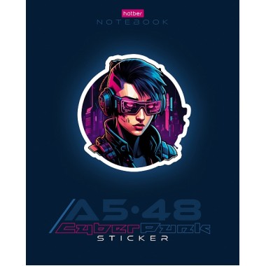 Тетрадь "Hatber", 48л, А5, клетка, лак, на скобе, серия "Cyberpunk Sticker"