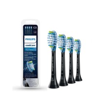 Стандартные насадки для звуковой зубной щетки, Philips, Sonicare Premium Plaque Defense HX9044/33, 4шт, Индикаторные щетинки , Средней жесткости , Удаление налета , Цвет черный