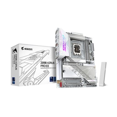 Материнская плата, Gigabyte, Z890 AORUS PRO ICE (4719331864712), LGA1851, iZ890, 4xDDR5 9500(OC)/6400/6200/6000/5800/5600, 4xSATA3, 5xM.2 (3*PCI-E 4.0x4/x2, 1*PCI-E 5.0x4/x2, 1*PCI-E 4.0x4/x2 или SATA3), Raid, 2*Intel® Thunderbolt™ 4 (исполнение USB Type-